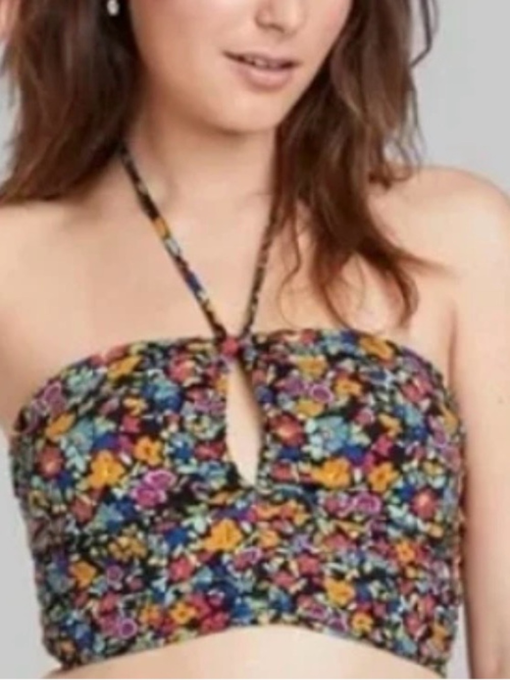 wild fable Floral Halter Bandeau Top - Black Multicolor